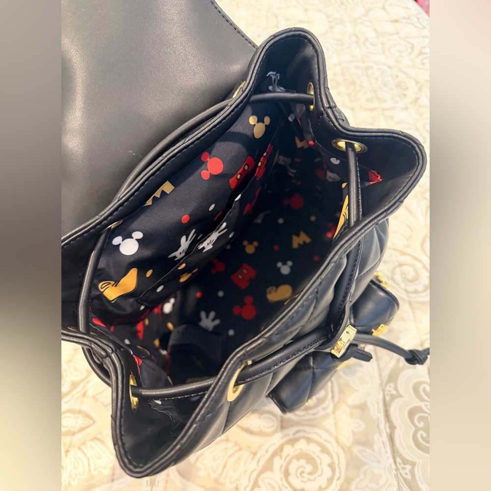 Loungefly Quilted Black Backpack with Disney Icons - Picture 3 of 4
